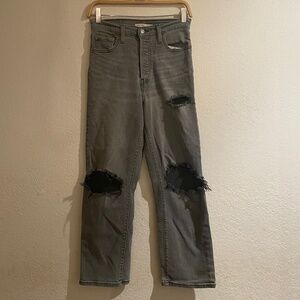 LEVIS RIBCAGE STRAIGHT ANKLE DISTRESSED GREY